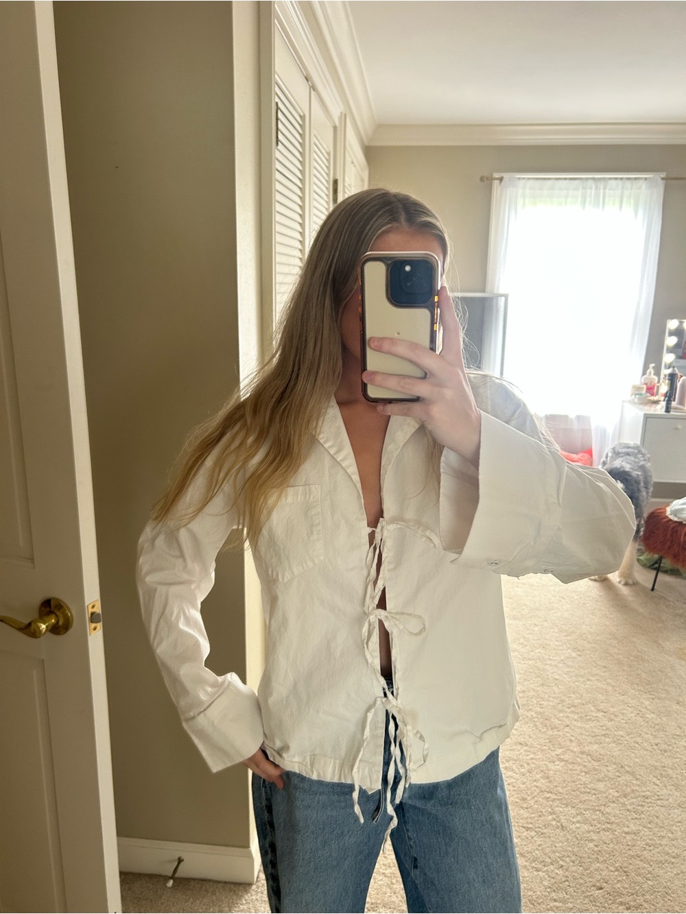 Princess Polly Cream Tie-Front Long Sleeve Blouse